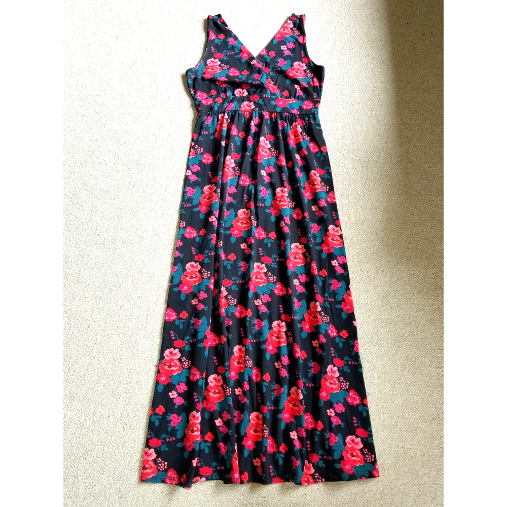 Womens Dress-GARNET HILL-black/pink/grn floral cotton knit maxi Beach vacation-8